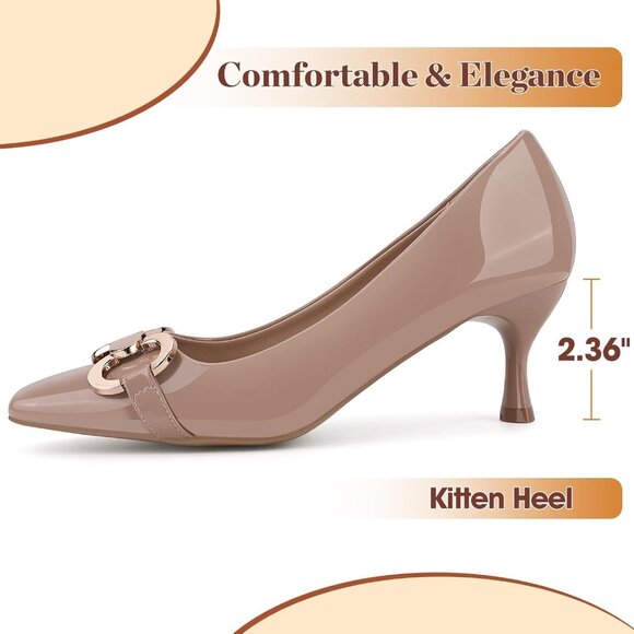 Women's Nude Closed Square Toe Pump Low Kitten Heel Comfortable Dress Pump Shoes - Picture 2 of 7